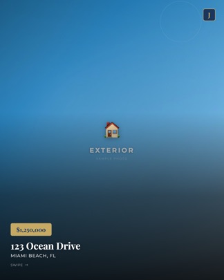 Carousel cover slide with property listing badge